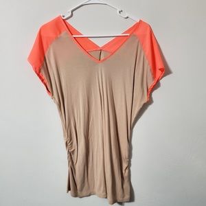 New York & Company tan and coral tee shirt